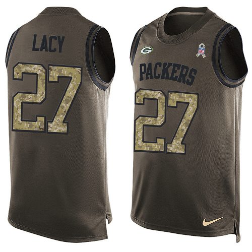 Men's Limited Eddie Lacy Nike Jersey Green - #27 Salute to Service Tank Top NFL Green Bay Packers